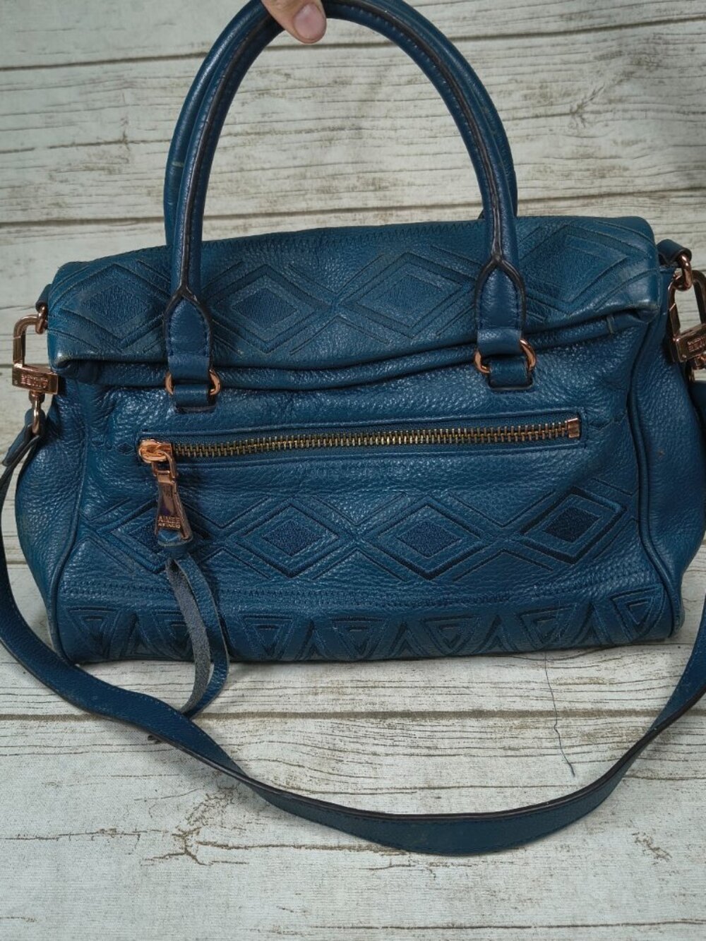 Aimee Kestenberg Teal Leather Diamond Quilted Crossbody Satchel